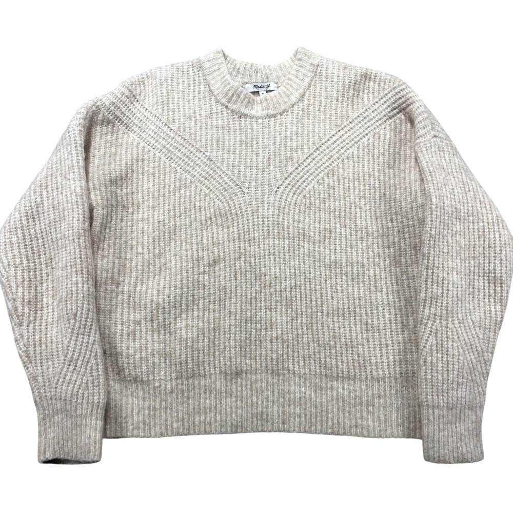 Madewell Sweater Womens Medium Beige Waffle Knit Crewneck‎ Pullover Long Sleeve
